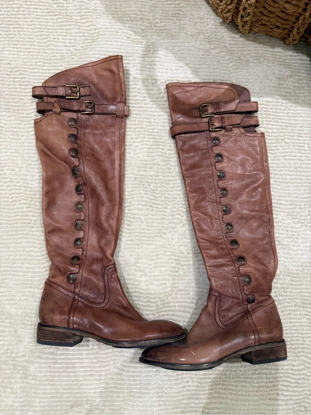Sam Edelman Elena Gilbert Vampire Diaries Leather Over Knee Button Boots 9 Brown